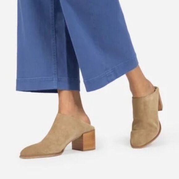 EVERLANE Suede Leather Step Back High Heel Women's Slip On Mules 7 Boho Booties - Picture 6 of 12